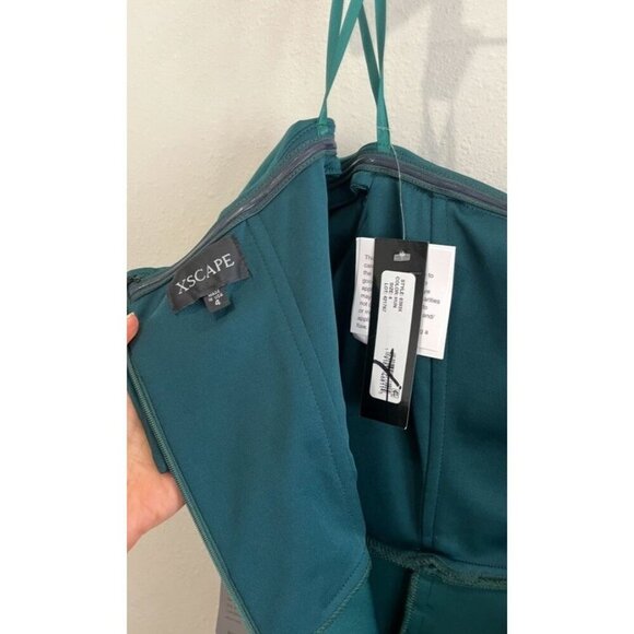 $248 XSCAPE Womens Green Gown Short Sleeve Off Shoulder Maxi Evening Dress 4 - Picture 8 of 9